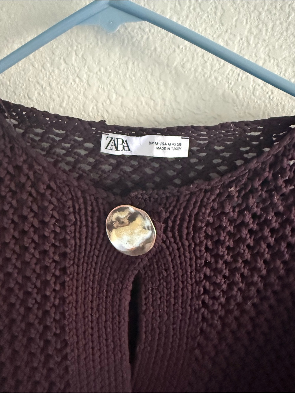 Zara Dark Plum Crochet Button-Up Cardigan - Picture 2 of 6